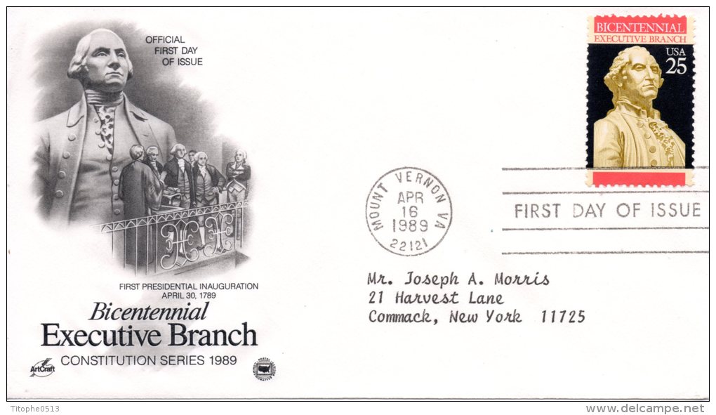 USA. N°1863 Sur Enveloppe 1er Jour (FDC) De 1989. Le Gouvernement/G. Washington. - George Washington