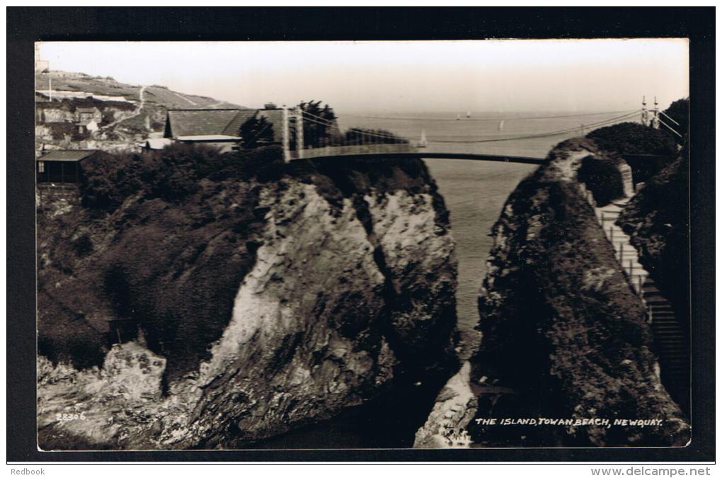 RB 932 - 1957 Real Photo Postcard - The Island &amp; Bridge - Towan Beach - Newquay Cornwall - Newquay