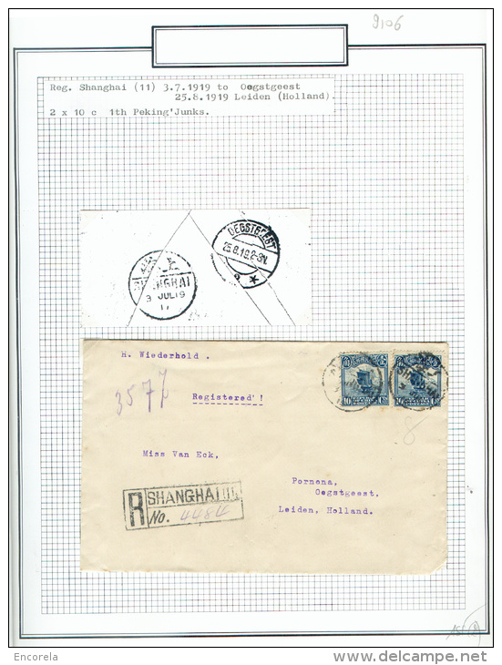 COVER FROM CHINA - CHINE N°155 (Yv.) On Cover - 9106 10 Cent. (boat/Junk)(pair), Obl. Chinoise De SHANGHAI On Registered - 1912-1949 République