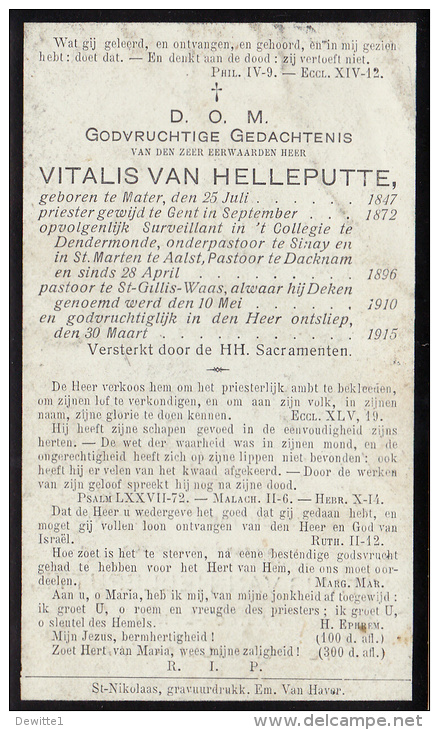 Doodsprentje    -Pastoor-Deken Vitalis Van Helleputte  Te Sint-Gilles-Waas    (1847-1915) - Images Religieuses