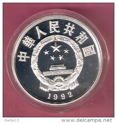 CHINA 10 YUAN 1992 AG PROOF OLYMPICS SKIER CROSS COUNTRY LILLEHAMMER 1994 - Autres – Asie