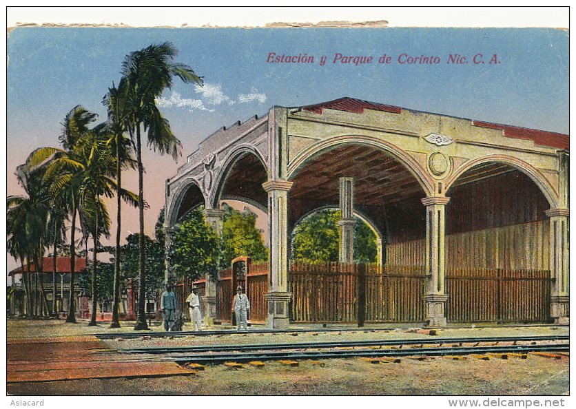 Corinto Estacion Y Parque Train Station P. Used 3 Stamps To Sweden EdiT Cisneros Foto Leon - Nicaragua