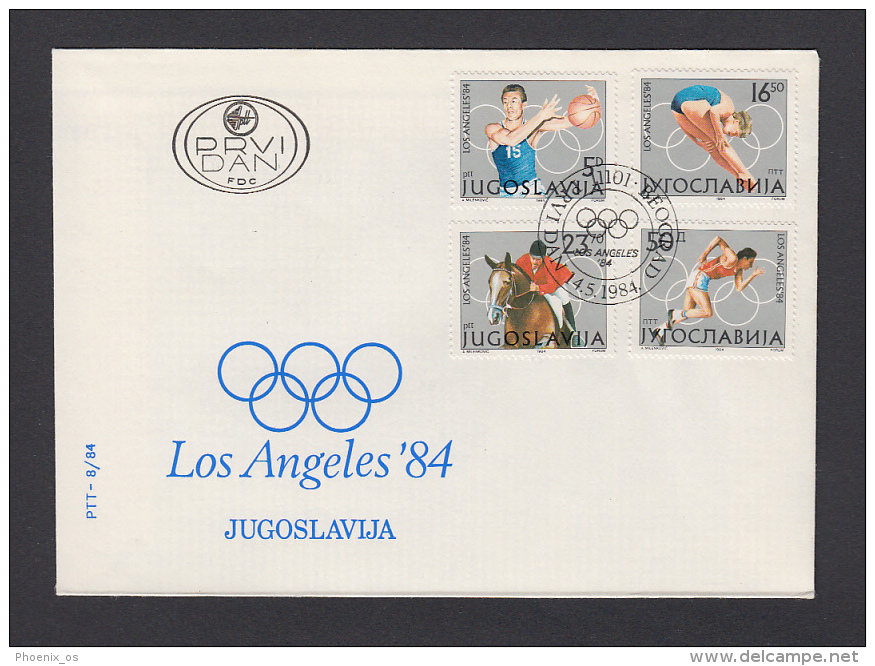 YUGOSLAVIA  - FDC, Olympic Summer Games Los Angeles 1984 - Summer 1984: Los Angeles