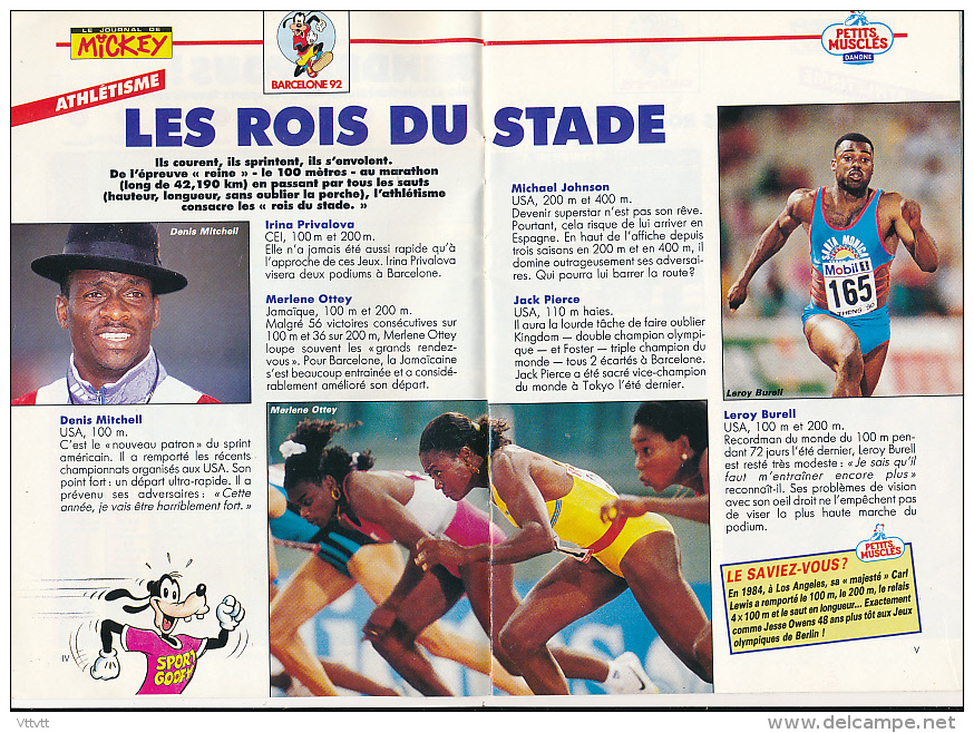 JOURNAL DE MICKEY "Spécial JO Barcelone, 1992" Publicités Petits Musclés Danone, Danette, 32 Pages (14,5 Cm Sur 21 Cm) - Journal De Mickey