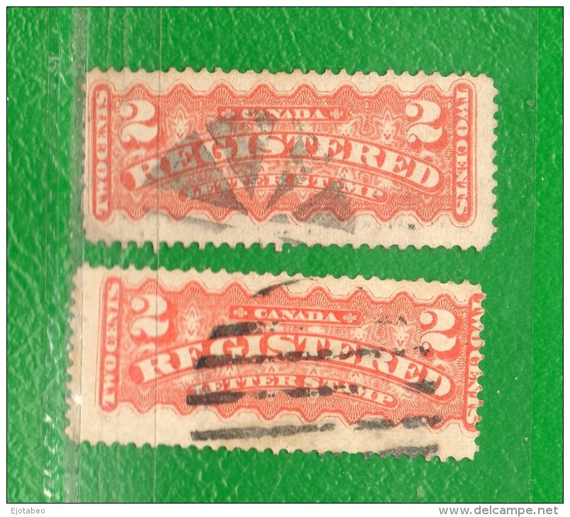 22 CANADA 1875-88 Registrados (Certificados) Yvert 1  X 2-  V.F.  2 C..Maatsellos Diferentes - Raccomandate