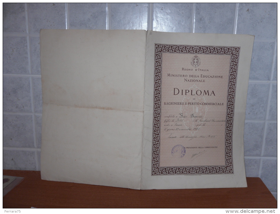 Varese Istituto Tecnico Diploma Di Ragioniere Perito Commerciale 1941 - Diplome Und Schulzeugnisse