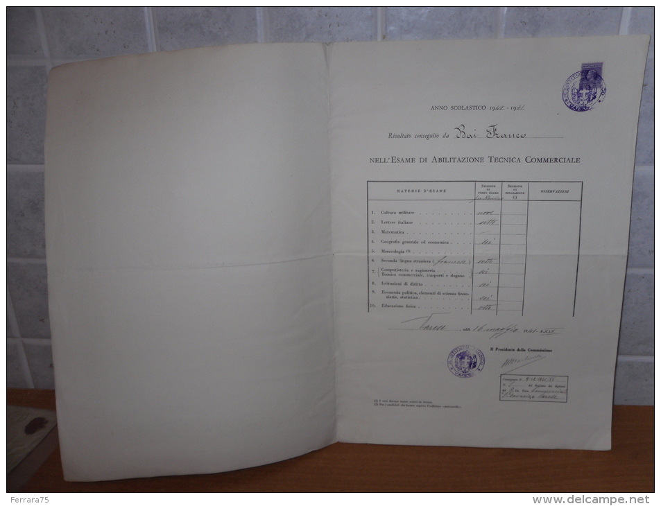 Varese Istituto Tecnico Diploma Di Ragioniere Perito Commerciale 1941 - Diplômes & Bulletins Scolaires