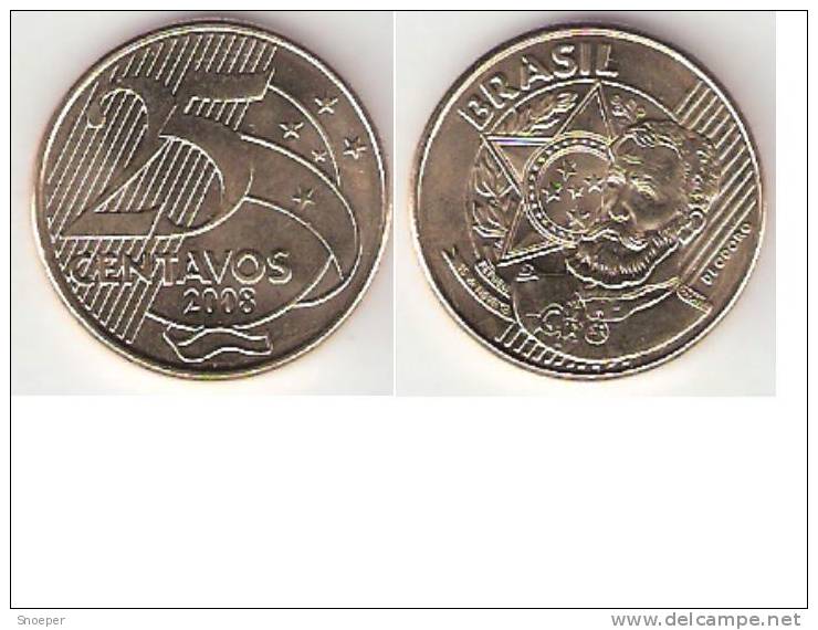 Brazil  25 Centavos  2008  Km 650   Bu !!!!  * - Brazil