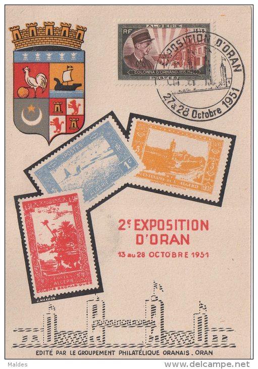 Oran  2 éme Exposition 13 Au 28 Octobre 1951 - Covers & Documents