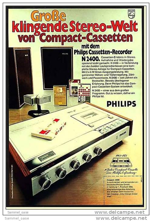 Reklame Werbeanzeige 1973 ,  Philips Casetten-Recorder N 2400 - Große Klingende Stereo-Welt - Andere Geräte