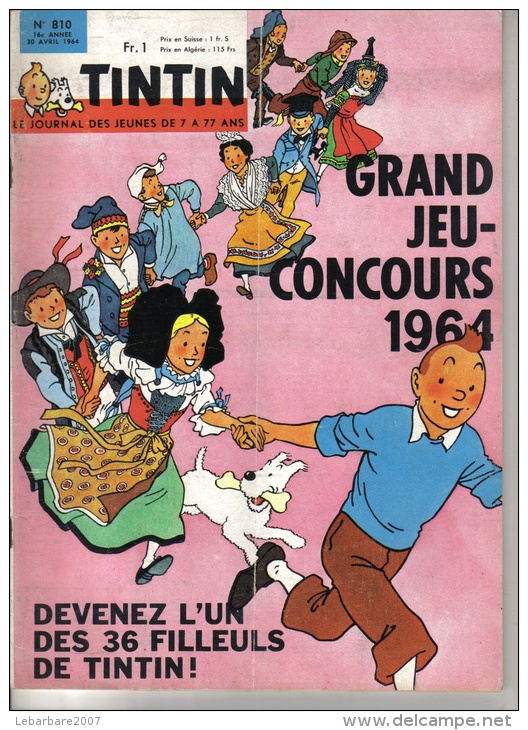 TINTIN   N° 810  - HERGE  -   DARGAUD -   AVRIL 1964 - Tintin