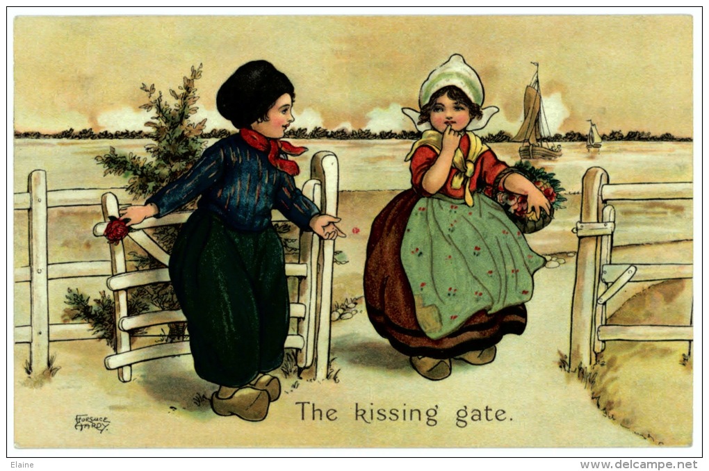 Dutch Children ´ The Kissing Gate´  Artist Signed Florence Hardy - Hardy, Florence