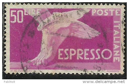 ITALIA REPUBBLICA ITALY REPUBLIC 1955 1956 ESPRESSI DEMOCRATICA ESPRESSO LIRE 50 STELLE STARS USATO USED OBLITERE' - Poste Exprèsse/pneumatique