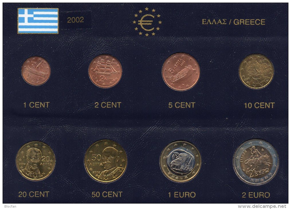 Satz EURO Griechenland 2002 Fremd-Ausgabe In Athen Stg 39€ Im Album Stempelglanz Der Staatliche Münze Set Coin Of Hellas - Grèce