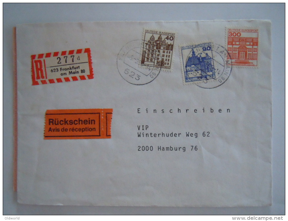 Duitsland Allemagne Brief Lettre 1986 Einschreiben Frankfurt Am Main Série Courante Châteaux 764 835 971 - Brieven En Documenten