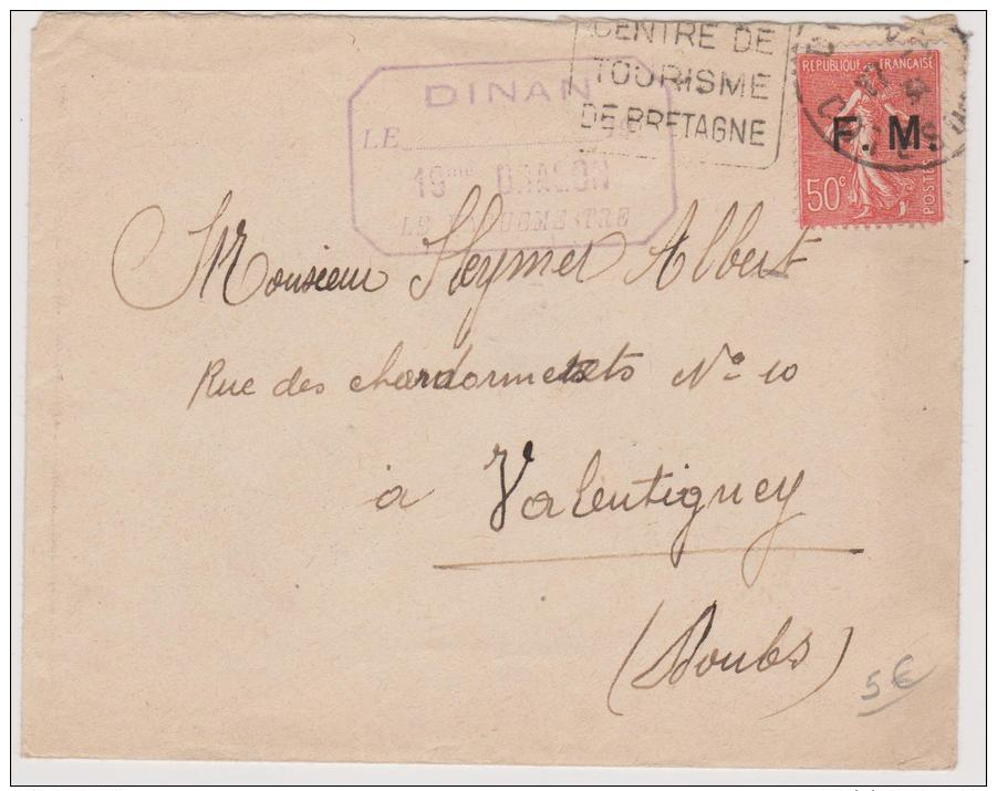 Lettre Avec TP Franchise Militaire De Dinan Pour Valentigney En 1931 - Autres & Non Classés