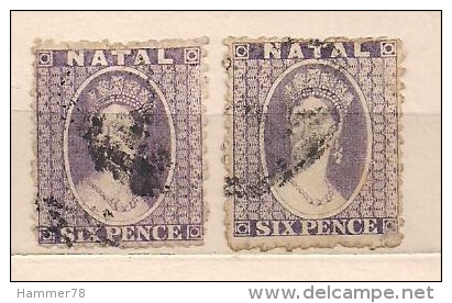 NATAL 1863 QUEEN VICTORIA 6p Used & Hinged 2items - Natal (1857-1909)