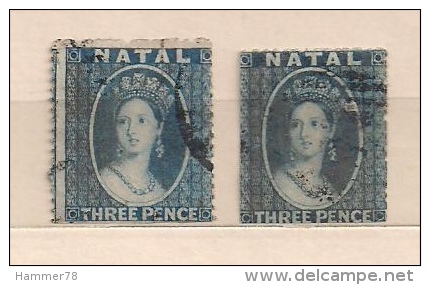 NATAL 1861 QUEEN VICTORIA 3p Used & Hinged 2items - Natal (1857-1909)