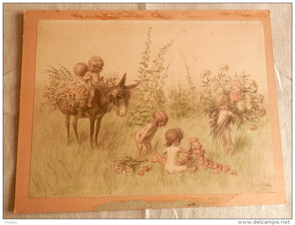 Dessin Original Signé Georges REDON  Enfants Esprit De La Forêt Fées Sylphes 39, 5 Cm X 30 Cm - Redon