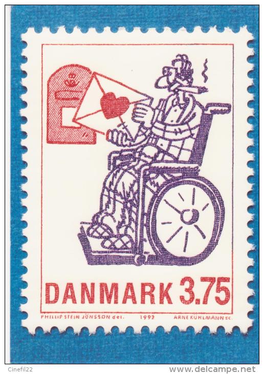 Danemark, Bande Dessinée, Entier-postal Neuf Non Voyagé, Personne Agée, Fauteuil Roulant, Lettre, 1992 - Stripsverhalen