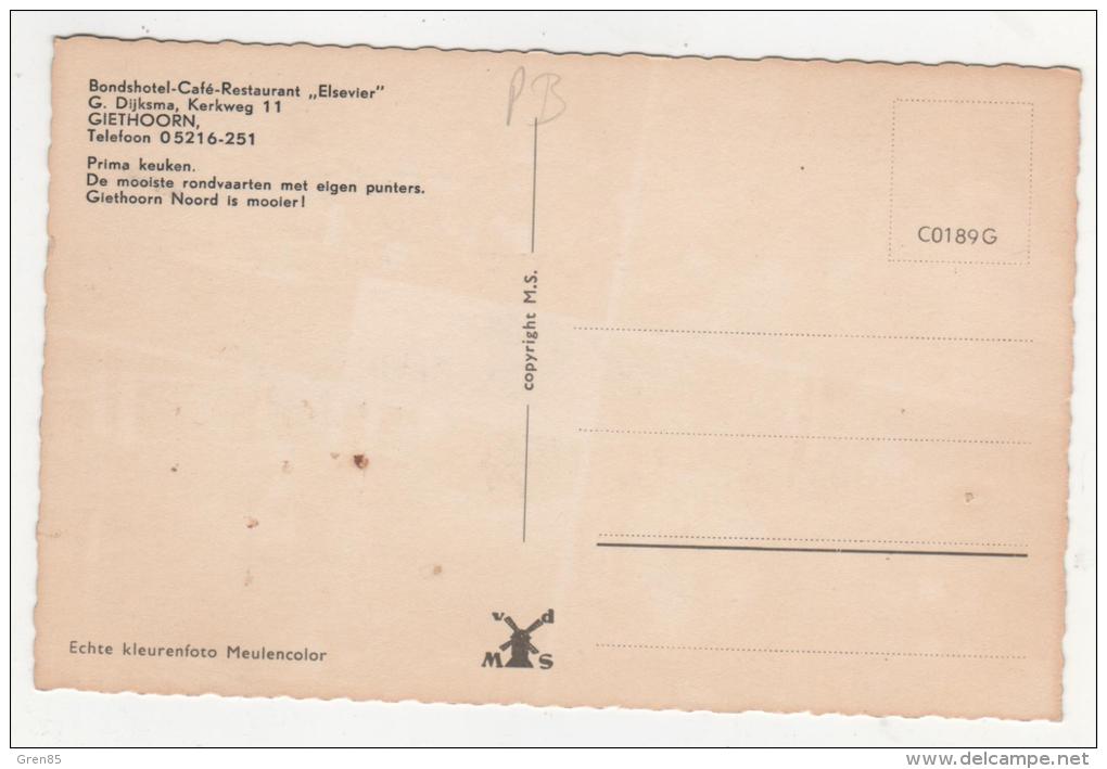 CPSM GIETHOORN, BONDSHOTEL CAFE RESTAURANT ELSEVIER, PRIMA KEUKEN, DE MOOISTE RONDVAARTEN, 9cm/14cm Environ, PAYS BAS - Giethoorn