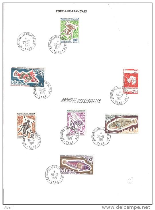 TIMBRES OBLITERES Sur Feuille Format A4 - N° 39; 40 à 42; 43 à 45 - KERGUELEN Le 30/12/1971 - Used Stamps