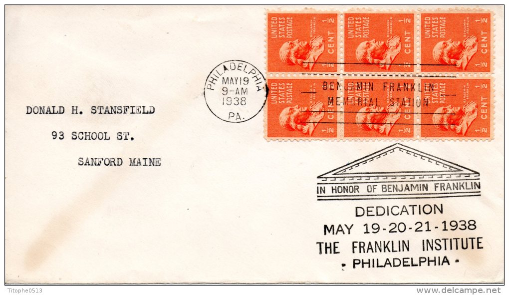 USA. N°368 X6 Sur Enveloppe 1er Jour (FDC) De 1938. B. Franklin. - 1851-1940