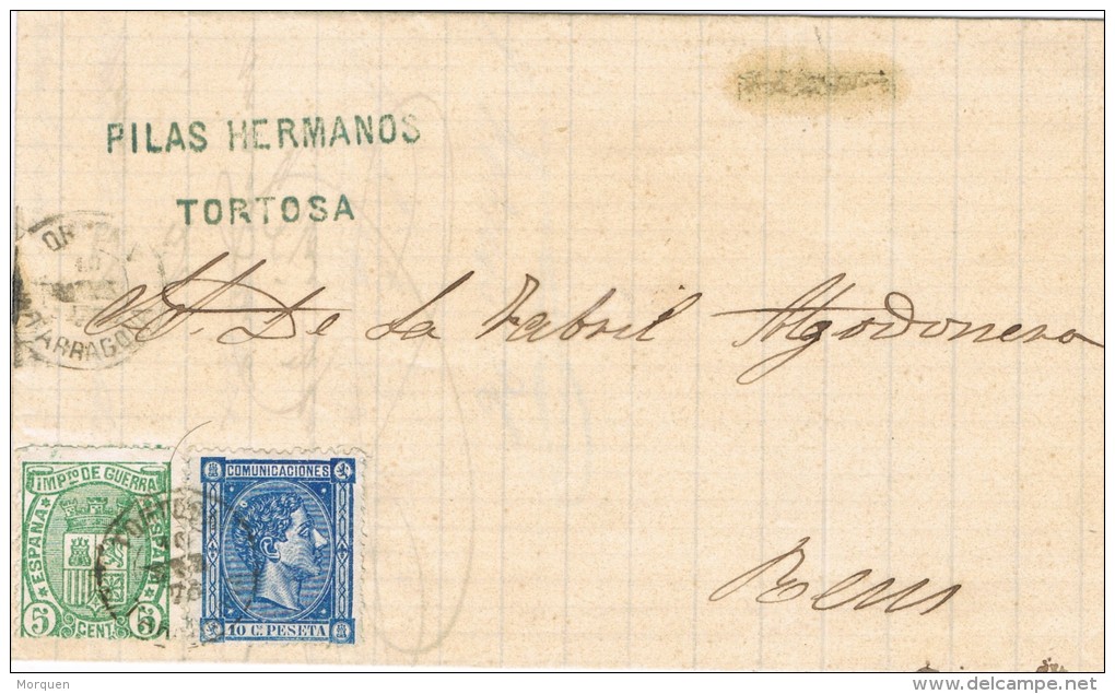 4078. Carta TORTOSA (Tarragona) 1876. Impuesto De Guerra - Cartas & Documentos
