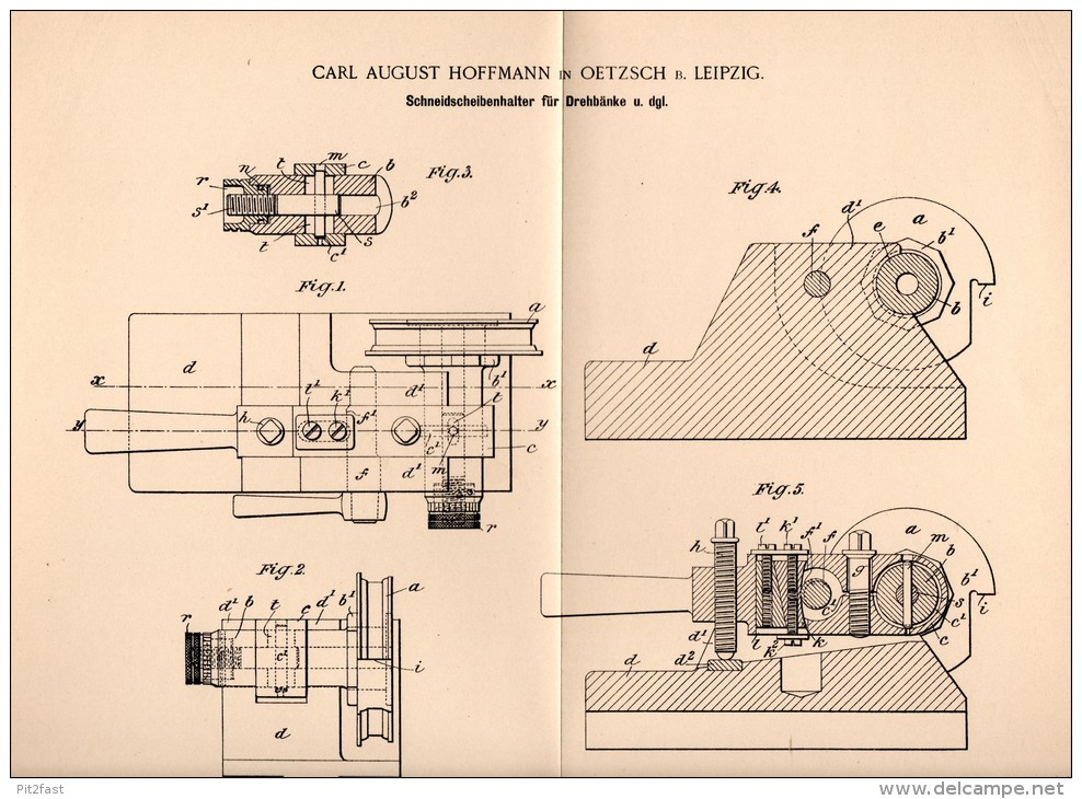 Original Patentschrift - C. Hoffmann In Oetzsch B. Leipzig , 1898 . Apparat Für Drehbank , Dreheirei !!! - Historische Dokumente