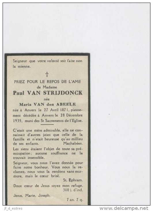 SM Van Den Abeele Maria épouse De Paul Van Strydonck  Anvers 1935 - Images Religieuses