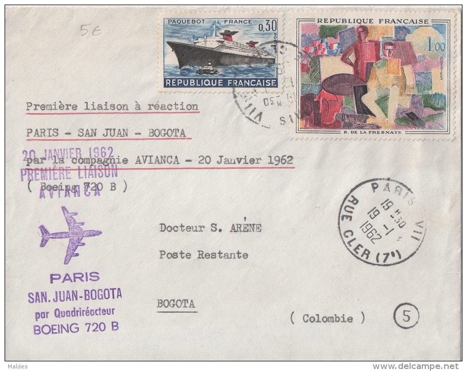 Enveloppe Première Liaison A Réaction Bogota 20-01-1962 - Primi Voli
