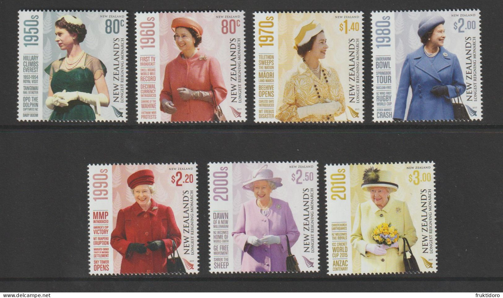 New Zealand Mi 3286-3292 Queen Elizabeth II Longest Reigning Monarch 2015 ** - Unused Stamps