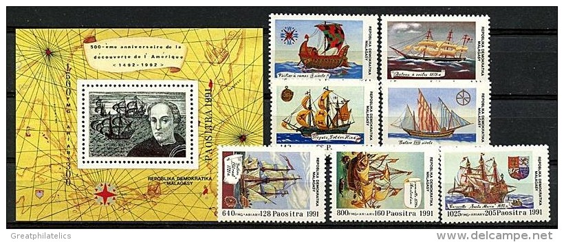 MADAGASCAR 1992 COLUMBUS SAIL SHIPS + S/S MNH - Cristóbal Colón