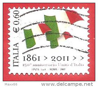 ITALIA REPUBBLICA USATO - 2011 - 150º Anniversario Dell´unità D´Italia - Bandiere Italiane -  € 0,60 - S. 3212 - 2011-20: Afgestempeld