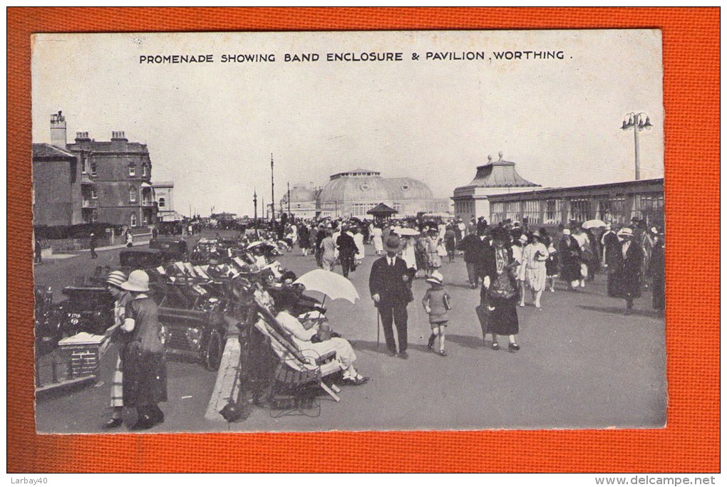 1 Cpa Worthing Promenade Showing Band Enclosure & Pavilion - Worthing