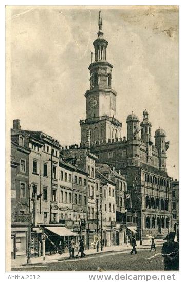 Posen Rathaus Straßenbahn Tramway Personen Hakenkreuz-Flagge Feldpost 2.2.1941 - Posen