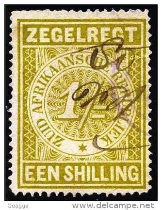 Transvaal REVENUE 1886. 1sh Olive-yellow (p14). B47. - Transvaal (1870-1909)