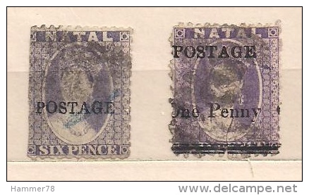 NATAL 1876-77 QUEEN VICTORIA SURCHARGE POSTAGE Used & Hinged 2items - Natal (1857-1909)