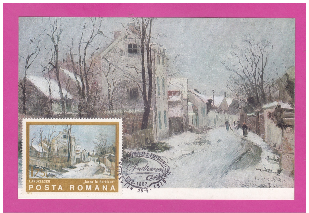 I.Andreescu 1850- 1882  Iarna La Barbizon  Hiver à Barbizon BUCURESTI 25.X.1975 - Tarjetas – Máximo