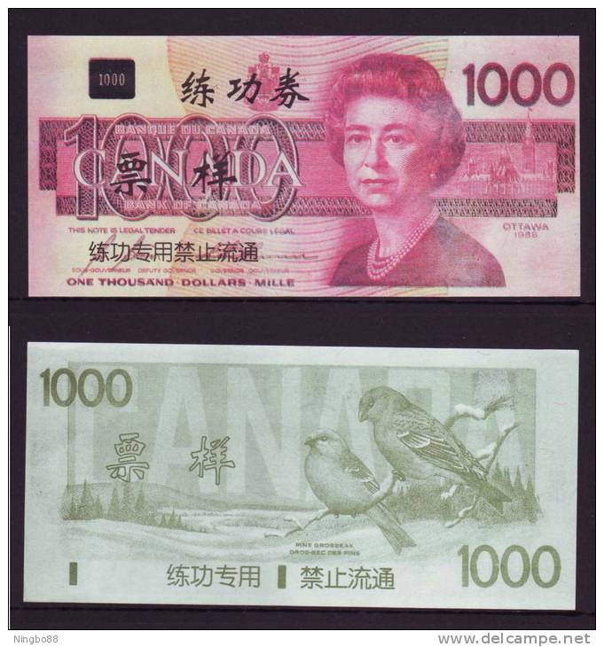 (Replica)China BOC Bank Training/test Banknote,Canada Dollars B-2 Series $1000 Note Specimen Overprint - Canada