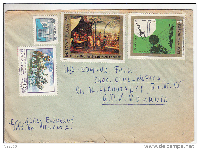 SPACE ROCKET, PAINTING, HORSE CARRIAGE, STAMPS ON COVER, 1974, HUNGARY - Cartas & Documentos