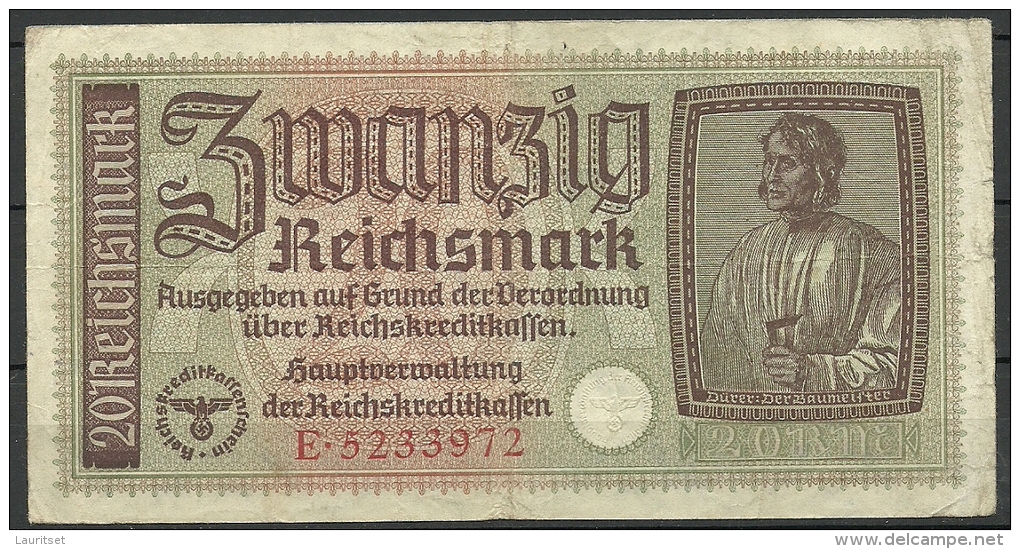 Deutschland Occupation Bank Note 20 Reichsmark Serie E - WW2