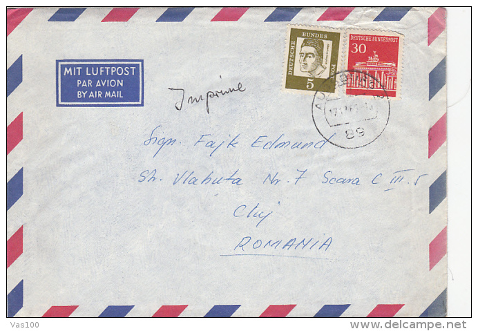 BRANDERBURG GATE, ALBERTUS MAGNUS, STAMPS ON AIRMAIL COVER, 1969, GERMANY - Briefe U. Dokumente