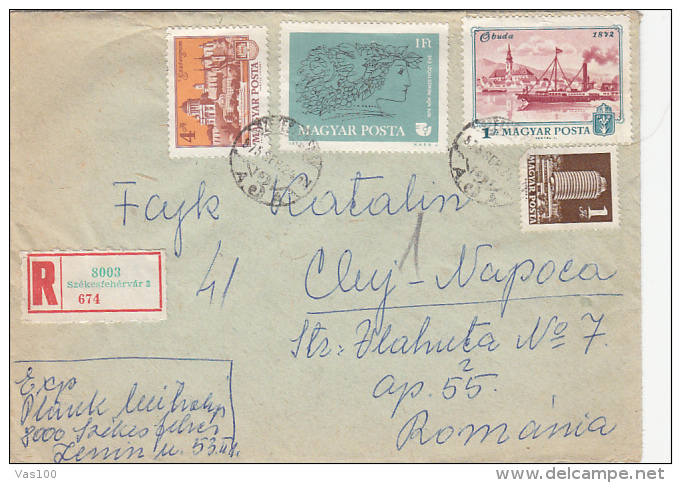 SHIPS, ESZTERGOM CASTLE, WOMAN, STAMPS ON REGISTERED COVER, 1975, HUNGARY - Cartas & Documentos