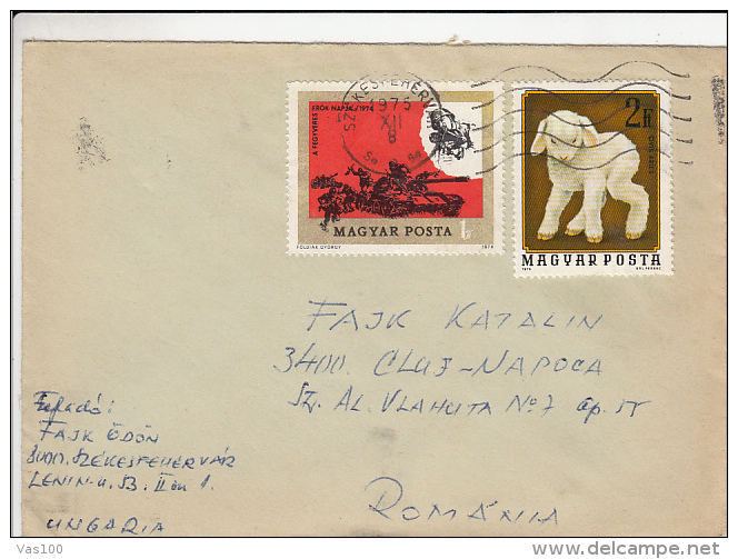 WAR SCENE, LAMB, STAMPS ON COVER, 1975, HUNGARY - Storia Postale