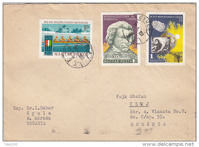 BEETHOVEN, METEO SERVICE, ROWING TEAM, STAMPS ON COVER, 1971, HUNGARY - Covers & Documents
