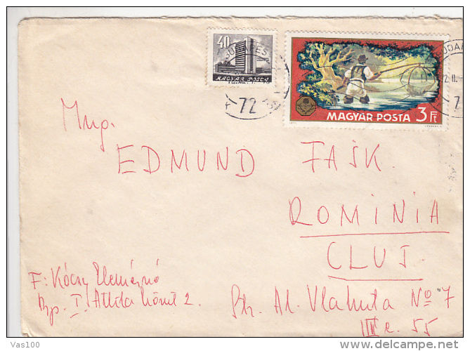 FISHING, POST BUILDING, STAMPS ON COVER, 1972, HUNGARY - Covers & Documents