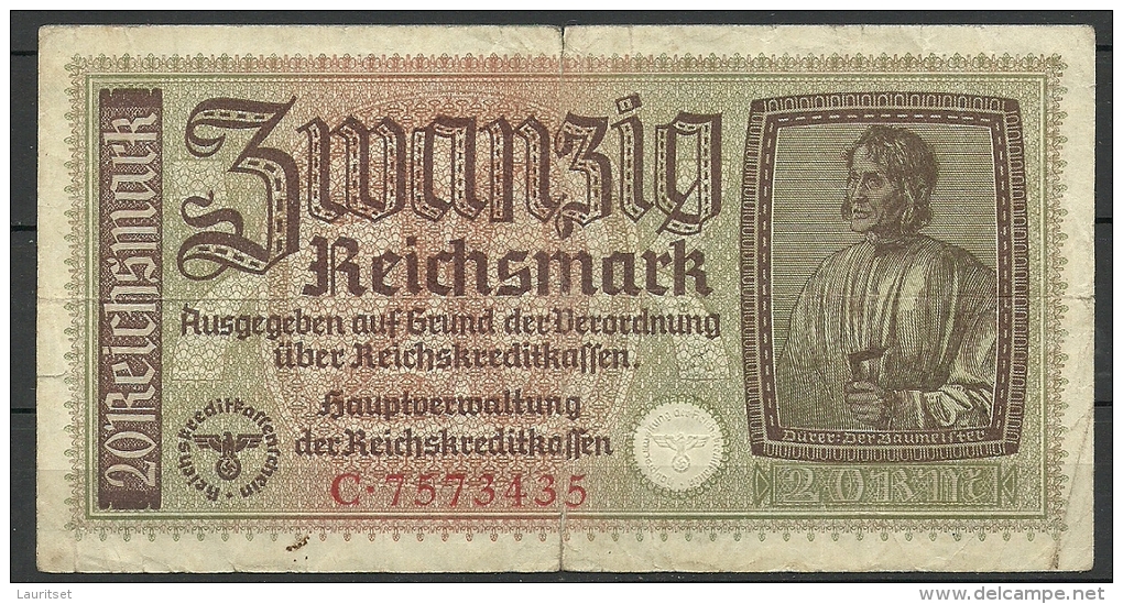 Deutschland Occupation Bank Note 20 Reichsmark Serie C - WW2