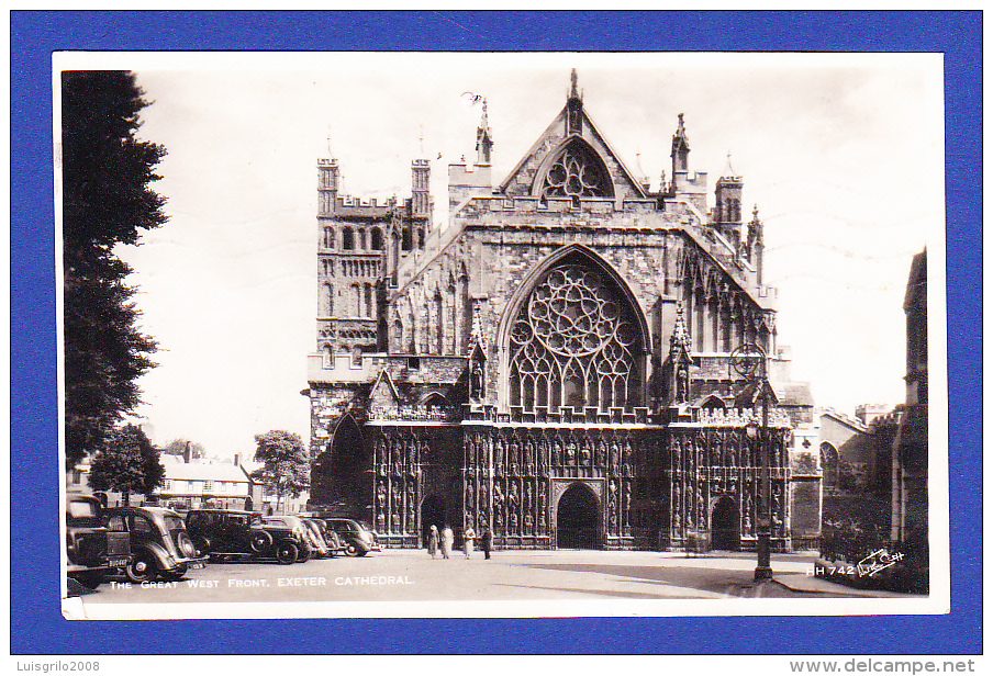 CARTE POSTALE -EXETER, CATHEDRAL --  CACHET  DEVON - 26.AUG.54   -   2 SCANS - Lettres & Documents