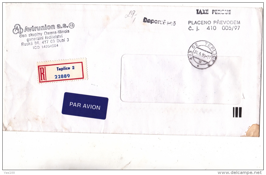 AIR MAIL COVER,REGISTERED COVER,BLACK METER MARK,1997,CZECH REPUBLIC - Lettres & Documents